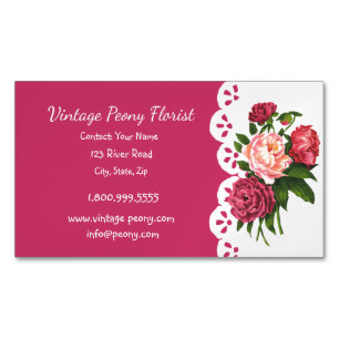 Cartão De Visitas Magnético Vintage Peony Florist Compra Flor Cartão de visita