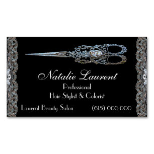 Cartão De Visitas Magnético Vontage Midnight Vintage Scissor Stylist