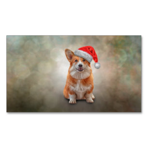 Cartão De Visitas Magnético Welsh Corgi no chapéu vermelho de Papai Noel