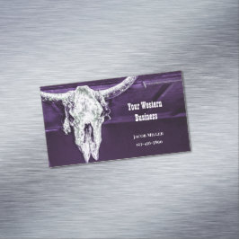 Cartão De Visitas Magnético Western Country Purple White Rustic Bull Cow Skull