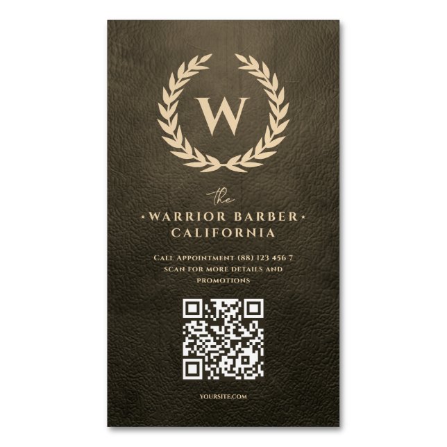 Cartão De Visitas Magnético Wreath Monograma Barbershop Barber Modern Barber (Frente Vertical)