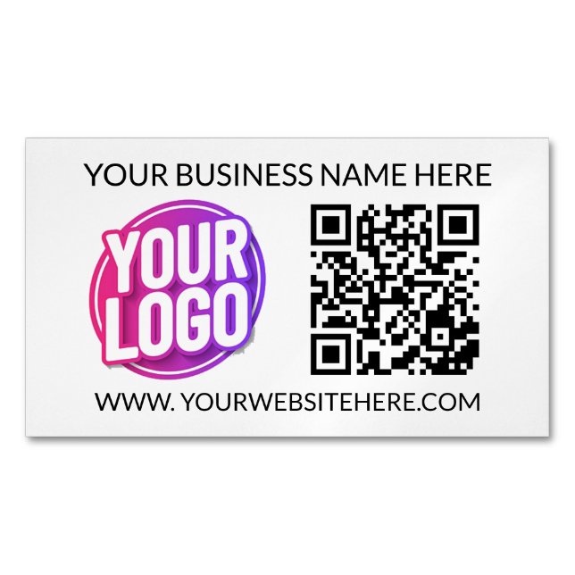 Cartão De Visitas Magnético Your Business Company Team Logo & QR Code & Text (Frente)