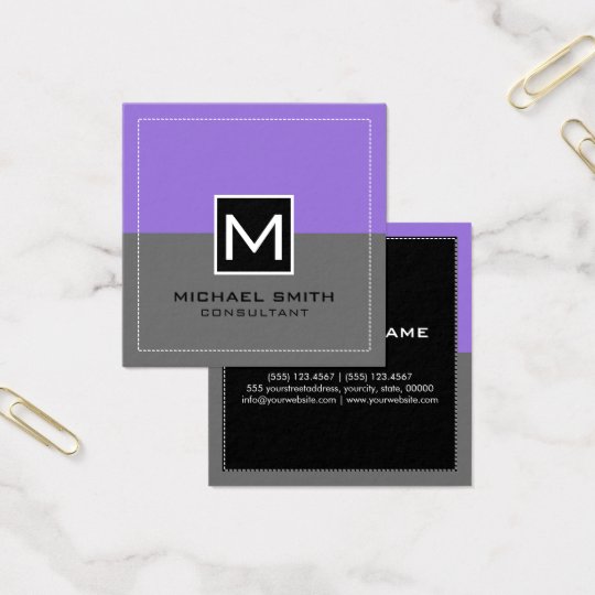 Cartão De Visitas Quadrado Roxo Pastel cinzento moderno elegante do monograma