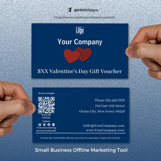 Cartão de Visor de Dia de os namorados Red Heart (Promotional Red Hearts Valentine's Day Gift Voucher Card, Small Business Offline Marketing Tool)