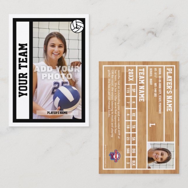 Cartão de Voleibol Personalizado (Branco) (Frente/Verso)