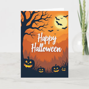 Cartão de Voo de Morcego Feliz Halloween