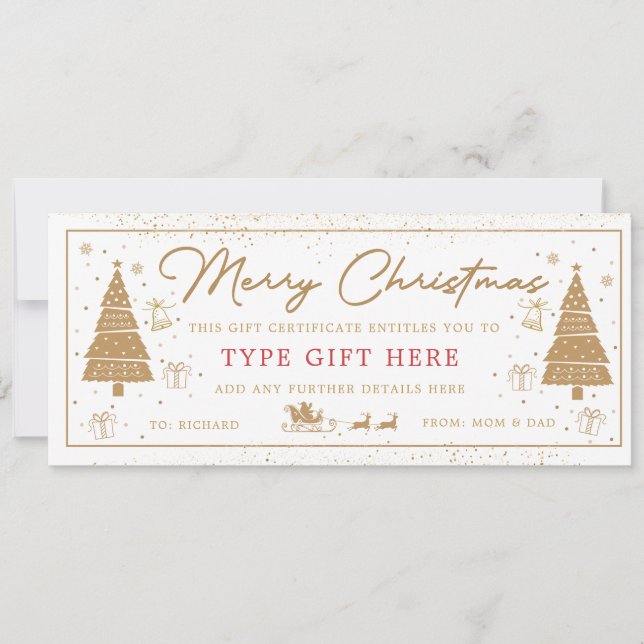 Cartão de Voucher de Presente de Árvore de Natal e (Frente)