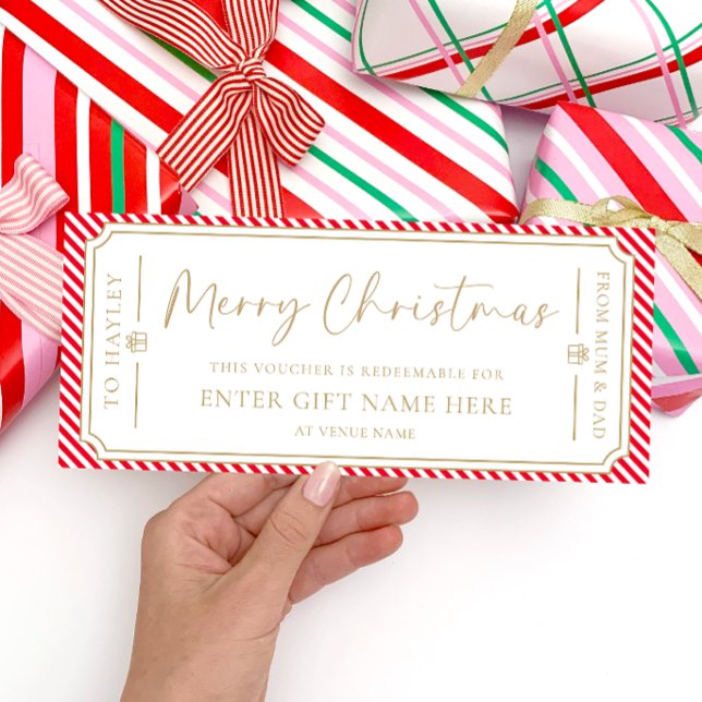 Cartão de Voucher de Presente de Natal de Stripe V (Criador carregado)