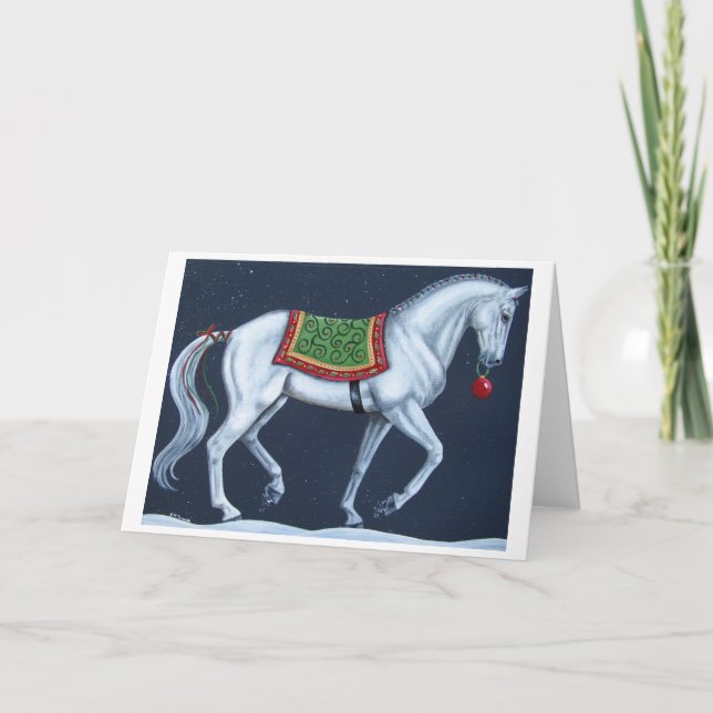 Cartão de Warmblood de Vestido de Natal Branco (Frente)