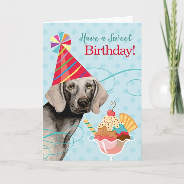Cartão de Weimaraner de Aniversário Doce (Frente)