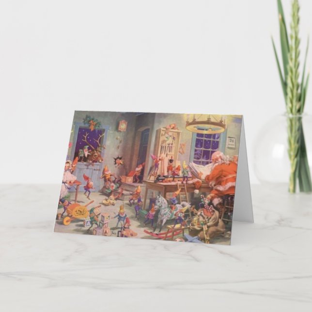 Cartão de Workshop de Papais noeis Ocupados (Frente)