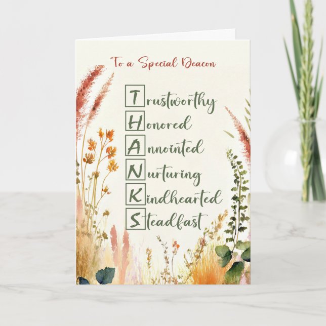 Cartão Deacon Clergy Apreciation Day Obrigados em Palavra (Frente)