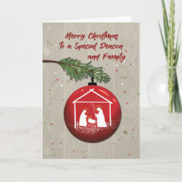 Cartão Deacon e Enfeites de natal da família com o Manger