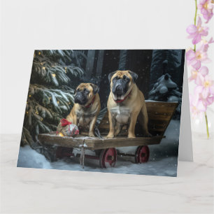 Cartão Decado de Natal Bullmastiff Snowy Sleigh
