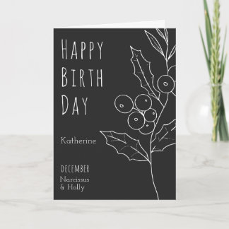 Cartão December Birth Flower Narcissus & Holly Birthday