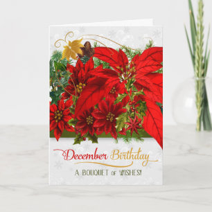 Cartão December Birthday Poinsettias for Christmastime