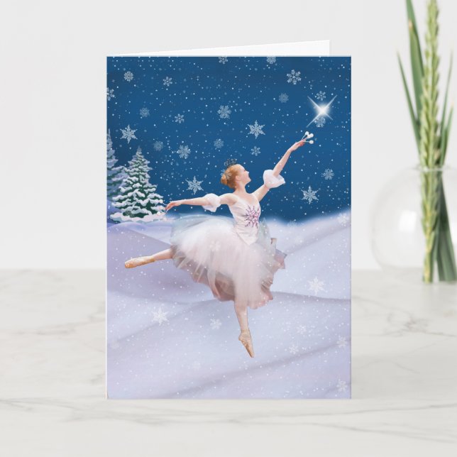 Cartão December Birthday with Ballerina in Snow (Frente)