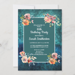 Cartão Décima Sexta Festa de aniversário - Tiras Florais