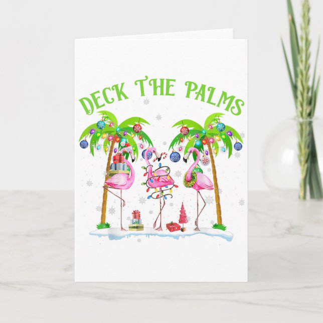 Cartão Deck The Palms Flamingo Tropical Christmas Lights  (Frente)
