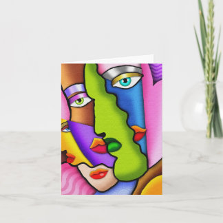 Cartão Deco Abstract "Beautiful Faces" note card