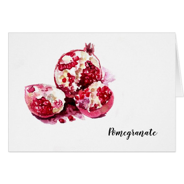 Cartão Decoração de cor d'água da fruta romã. (Frente Horizontal)