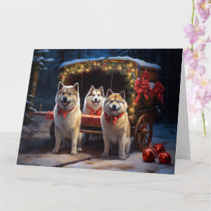 Cartão Decoração de Natal Akita Snowy Sleigh Ride