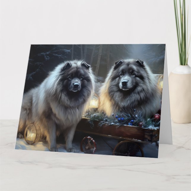Cartão Decoração de Natal de Keeshond Snowy Sleigh (Frente)