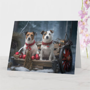 Cartão Decoração de Natal Trenó Nevado Jack Russell 