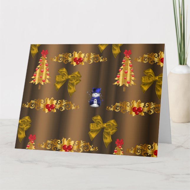 Cartão Decorações de Natal no Natal de Bronze (Frente)