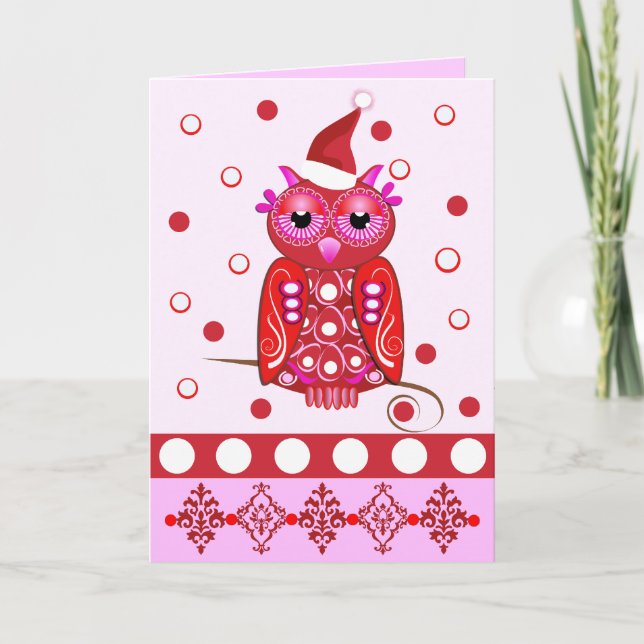 Cartão decorativo bonito de Natal com Cartoon Owl (Frente)