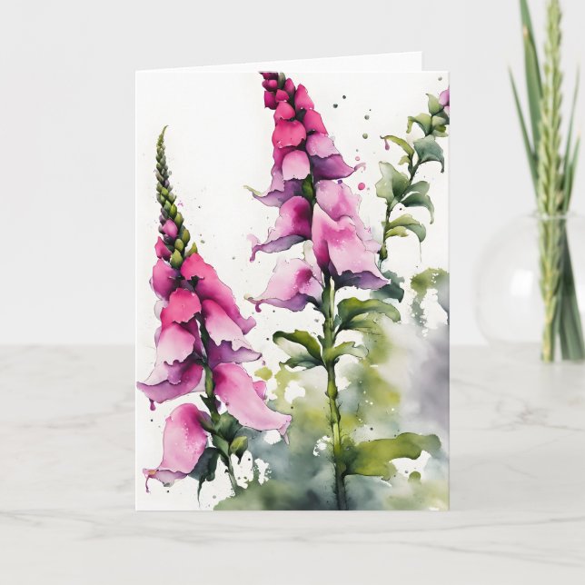 Cartão Dedal-de-raposa - Flores de aquarela (Frente)