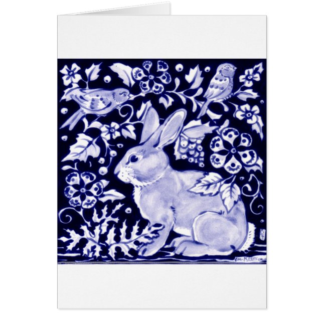 Cartão Dedham Blue Rabbit, Classic Blue & White Design (Frente)