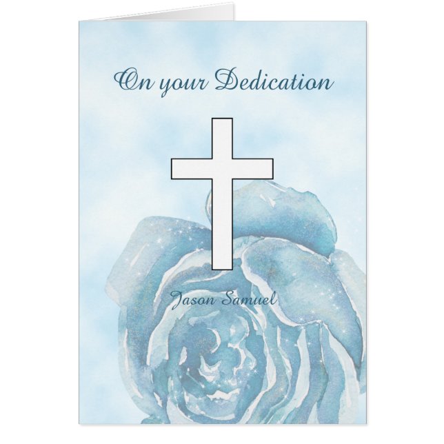 Cartão Dedicação de brilho rosa azul (Frente)