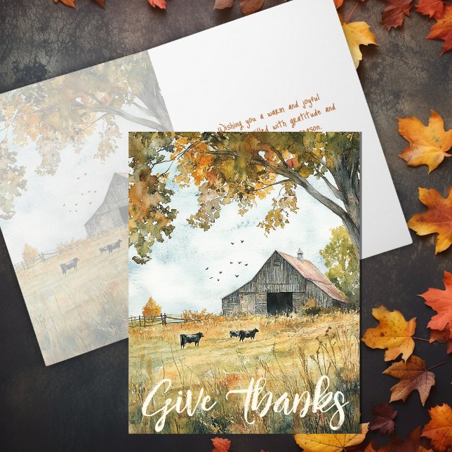 Cartão Deem aos Obrigados uma Fazenda encantadora russa A (Give Thanks Charming Rustic Farm Thanksgiving Card)