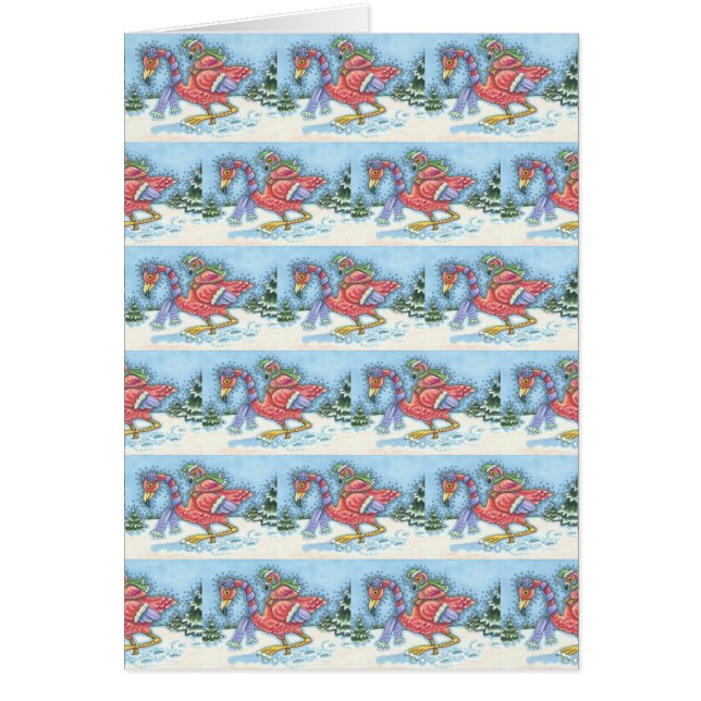 CARTÃO DEEP SNOW PINK FLAMINGO, CHRISTMAS GREETING CARD B (Frente)