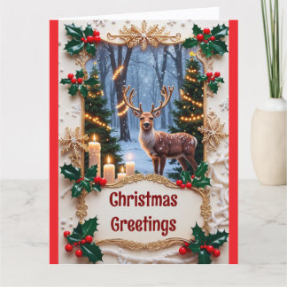 Cartão Deer And Christmas Lights Greeting Card