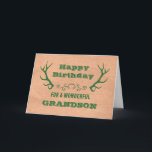 Cartão Deer Antlers Vintage Grandson Birthday<br><div class="desc">Cartão de aniversário para neto com papel de artesanato antigo e galhadas de veados verdes e verso pensativo.</div>