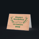 Cartão Deer Antlers Vintage Son Birthday<br><div class="desc">Cartão de aniversário para filho com papel de artesanato e galhadas de veados verdes e verso pensativo.</div>