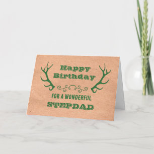 Cartão Deer Antlers Vintage Stepdad Aniversário