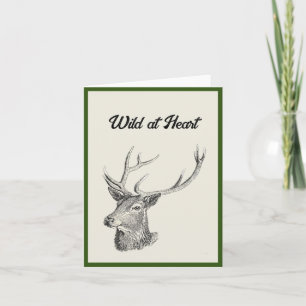 Cartão Deer Buck Head com Antlers Black and White Art