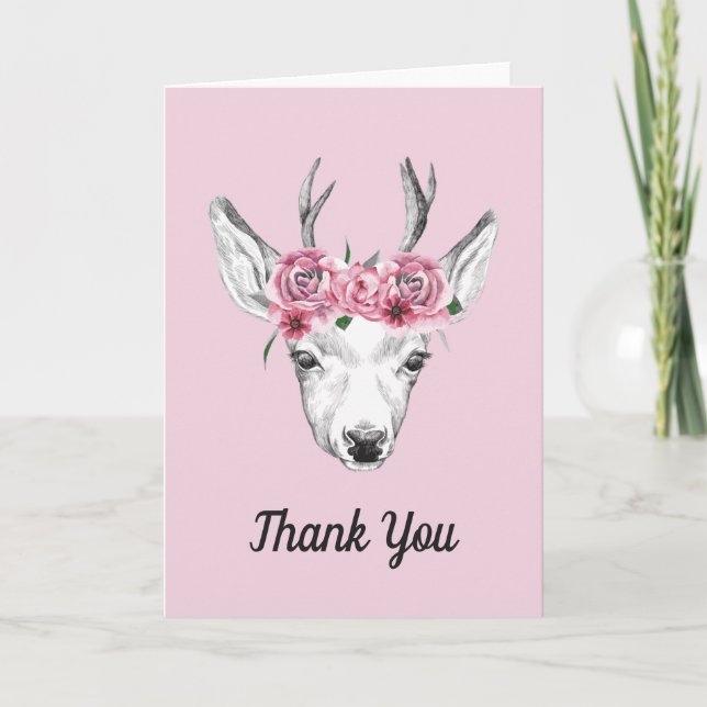 Cartão Deer de Flores de Aquarela | Adicionar seu texto (Frente)