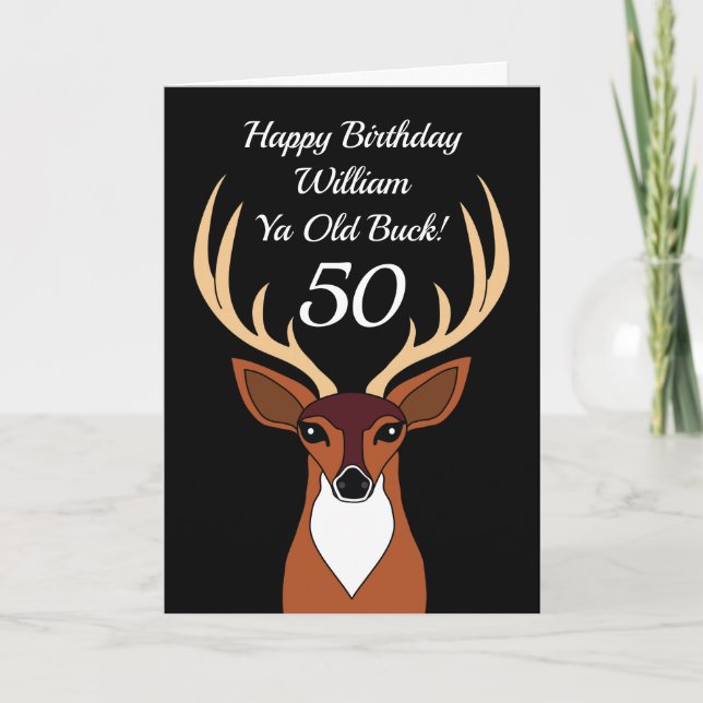 Cartão Deer Hunter Funny Old Buck 50º Aniversário (Frente)