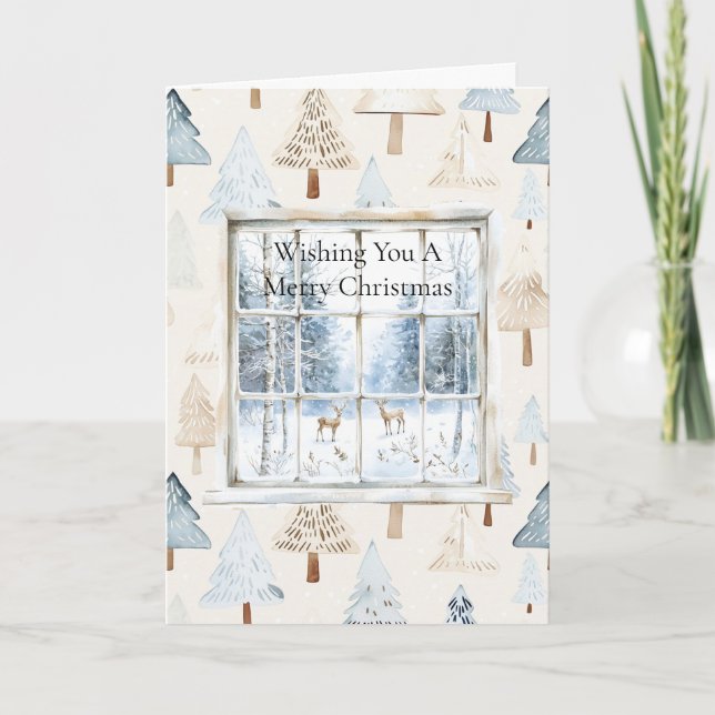 Cartão Deer in Window Christmas Trees (Frente)