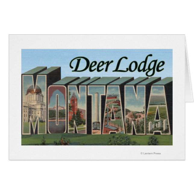 Cartão Deer Lodge, Montana - Cenas com Letras Grandes (Frente Horizontal)