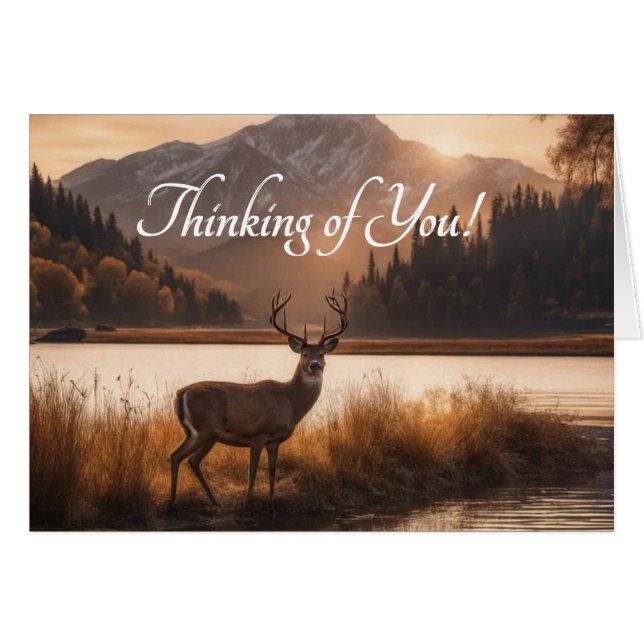 Cartão Deer on Mountain Lake Vazio Dentro (Frente Horizontal)