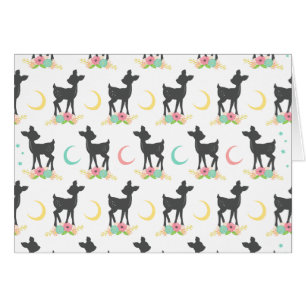 Cartão Deer Pattern, Baby Deer, Boho, Flores, Lua