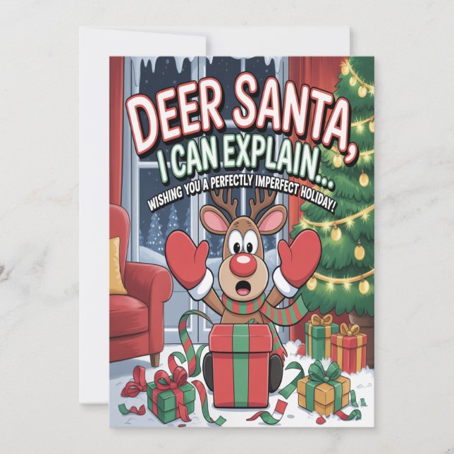 Cartão Deer Santa I Can Explain Christmas (Frente)