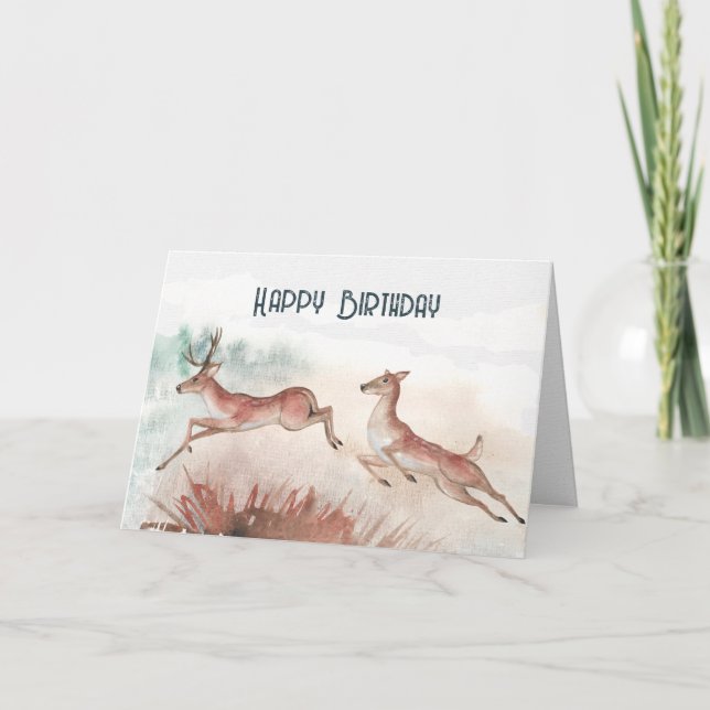 Cartão Deer Watercolor Birthday (Frente)
