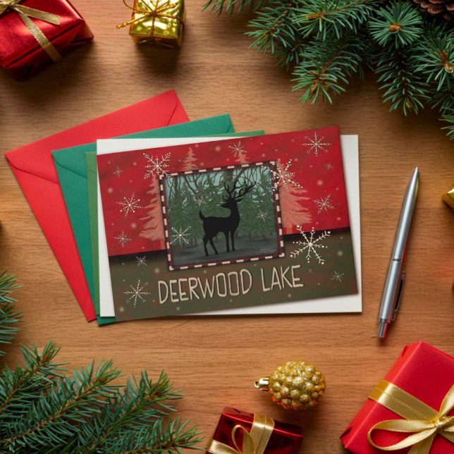 Cartão Deerwood Christmas Deer Rustic Inspirivity (Criador carregado)