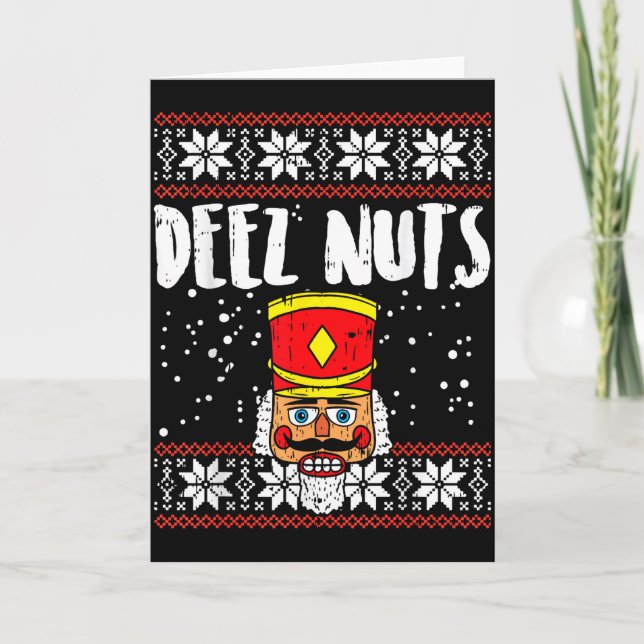 Cartão Deez Nuts Nutcracker Funny Ugly Christmas Sweater  (Frente)